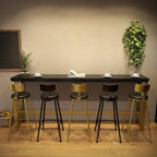 Tables de bar luxueuses en bois noir minuit avec repose-pieds en métal doré