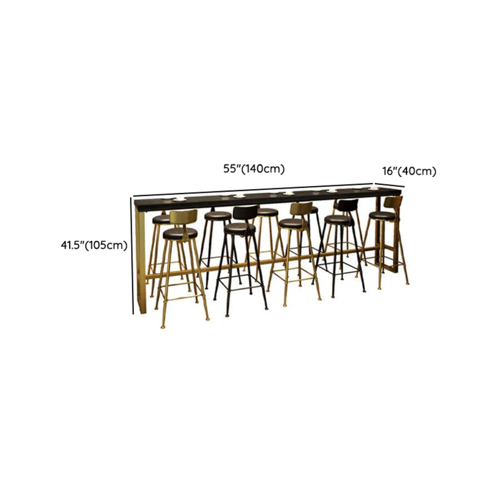 Tables de bar luxueuses en bois noir minuit avec repose-pieds en métal doré