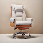 Fauteuil de bureau ergonomique inclinable en fausse fourrure blanche et orange
