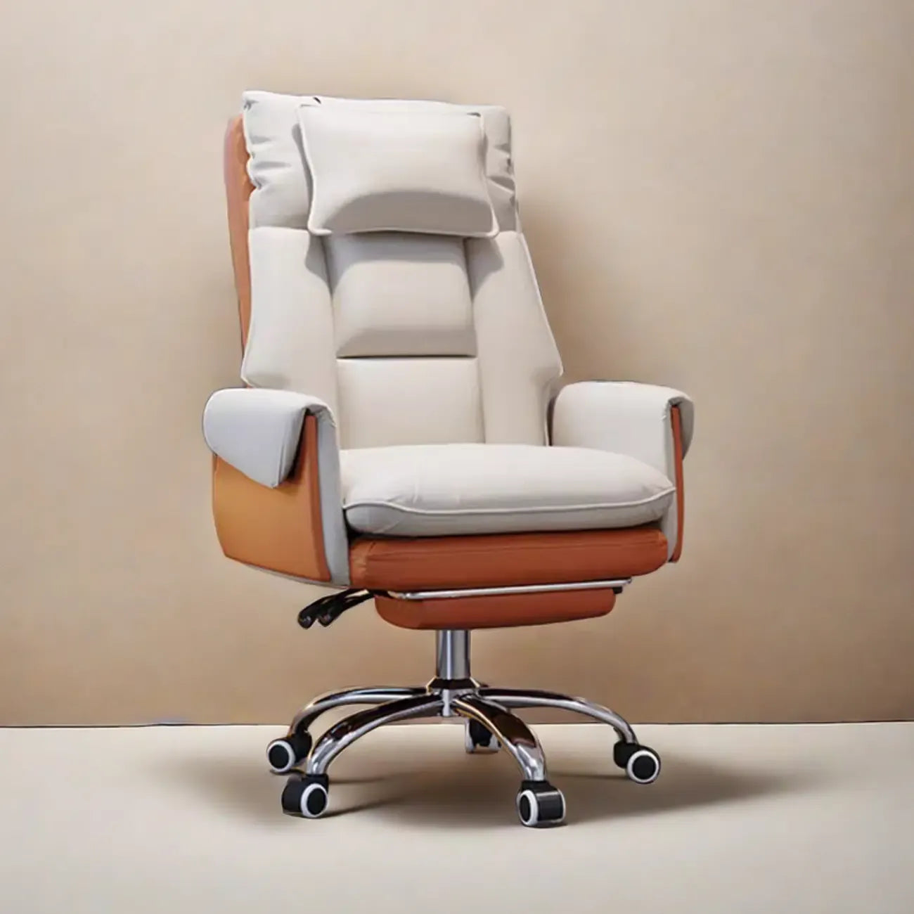 Fauteuil de bureau ergonomique inclinable en fausse fourrure blanche et orange