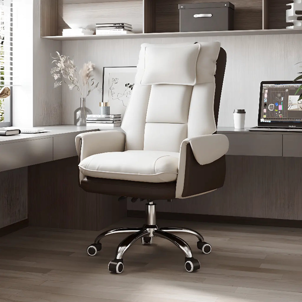 Fauteuil de bureau ergonomique inclinable en fausse fourrure blanche et orange