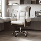 Fauteuil de bureau ergonomique inclinable en fausse fourrure blanche et orange