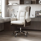 Fauteuil de bureau ergonomique inclinable en fausse fourrure blanche et orange