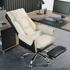 Fauteuil de bureau ergonomique inclinable en fausse fourrure blanche et orange