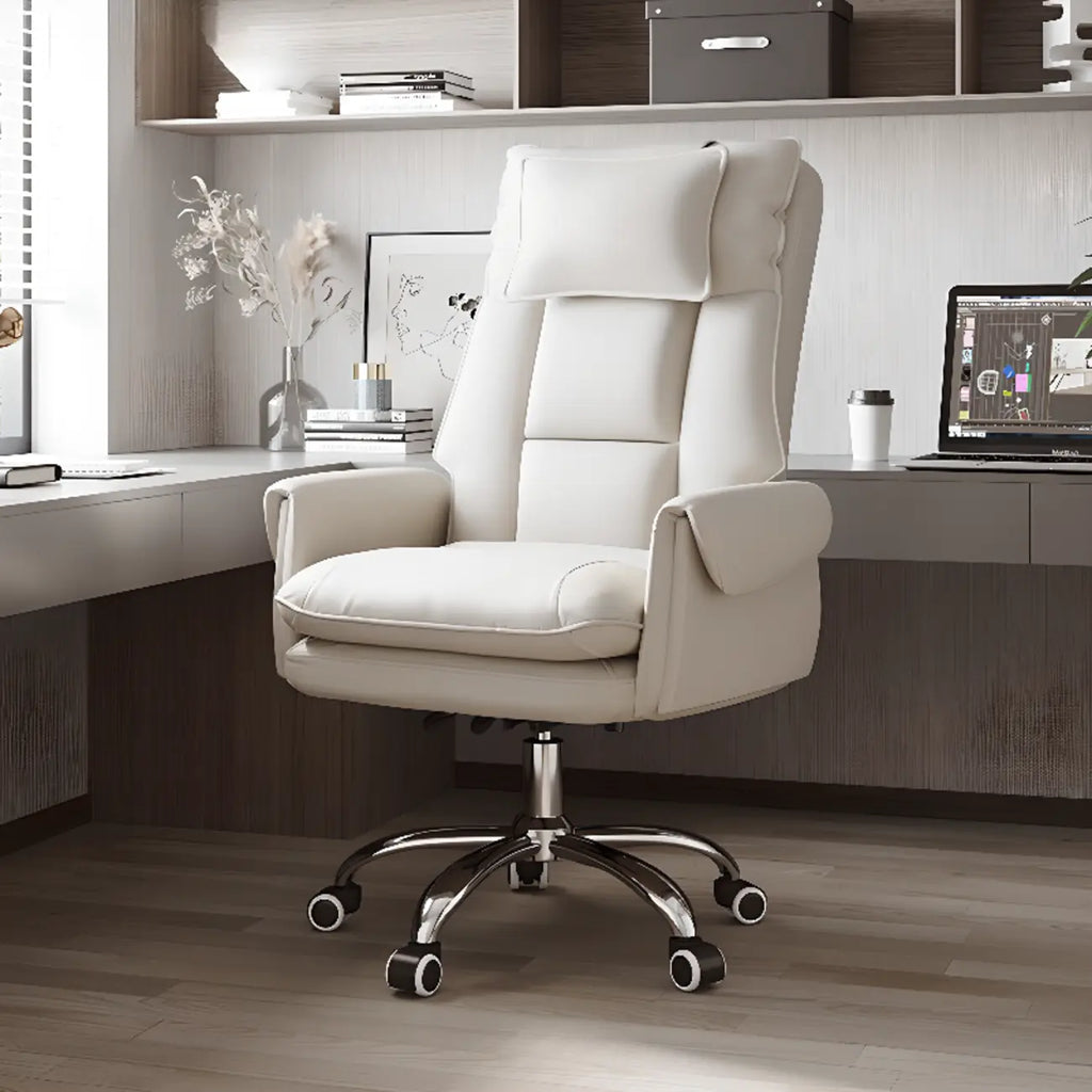 Fauteuil de bureau ergonomique inclinable en fausse fourrure blanche et orange