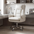 Fauteuil de bureau ergonomique inclinable en fausse fourrure blanche et orange