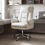 Fauteuil de bureau ergonomique inclinable en fausse fourrure blanche et orange