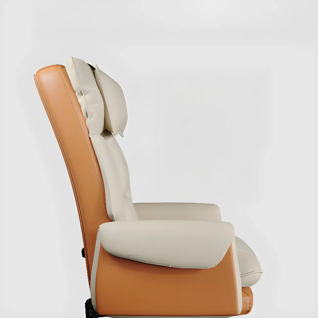 Fauteuil de bureau ergonomique inclinable en fausse fourrure blanche et orange