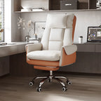 Fauteuil de bureau ergonomique inclinable en fausse fourrure blanche et orange