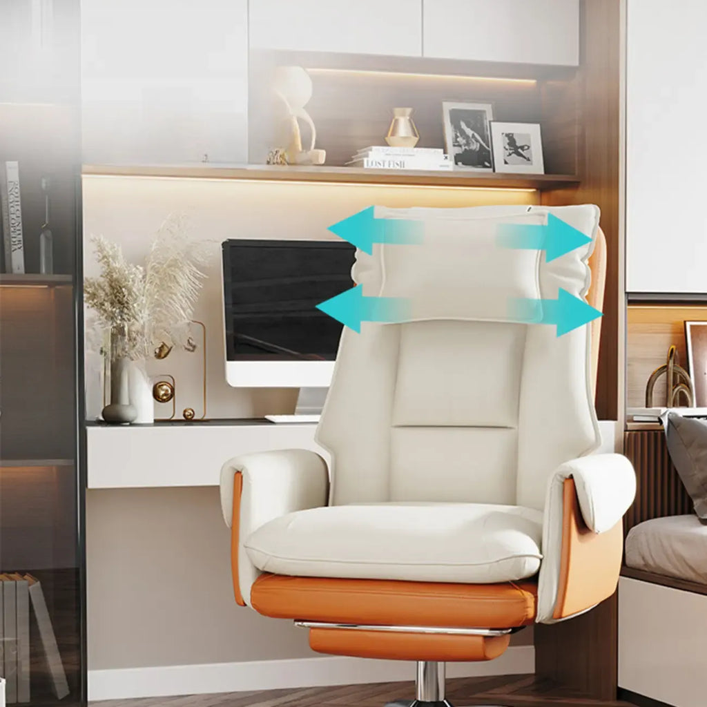 Fauteuil de bureau ergonomique inclinable en fausse fourrure blanche et orange