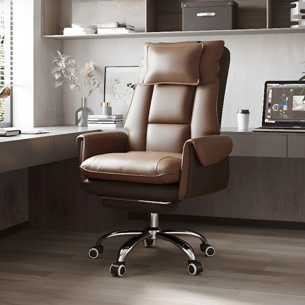 Fauteuil de bureau ergonomique inclinable en fausse fourrure blanche et orange
