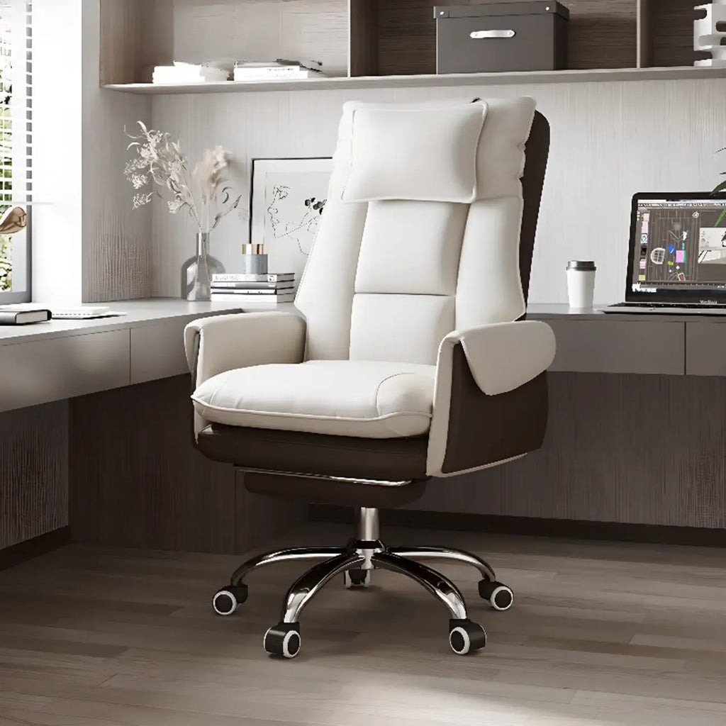 Fauteuil de bureau ergonomique inclinable en fausse fourrure blanche et orange