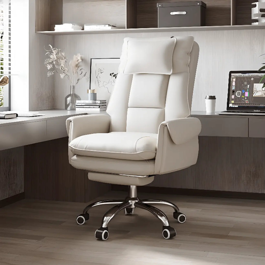 Fauteuil de bureau ergonomique inclinable en fausse fourrure blanche et orange