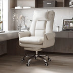 Fauteuil de bureau ergonomique inclinable en fausse fourrure blanche et orange