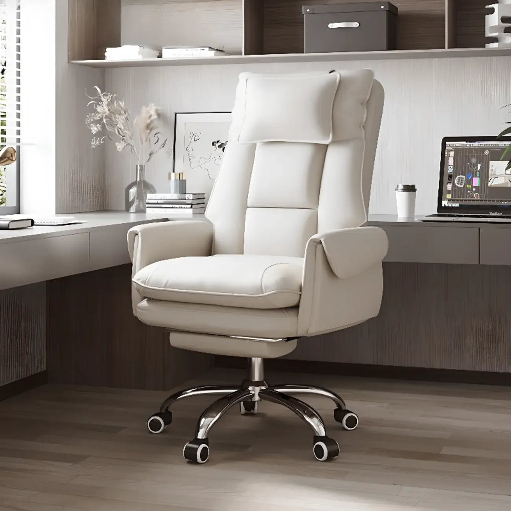 Fauteuil de bureau ergonomique inclinable en fausse fourrure blanche et orange