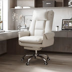 Fauteuil de bureau ergonomique inclinable en fausse fourrure blanche et orange