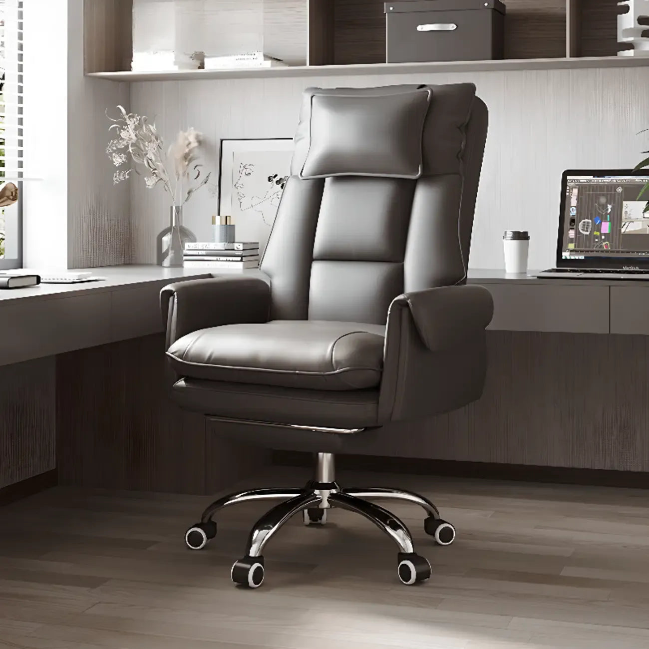 Fauteuil de bureau ergonomique inclinable en fausse fourrure blanche et orange