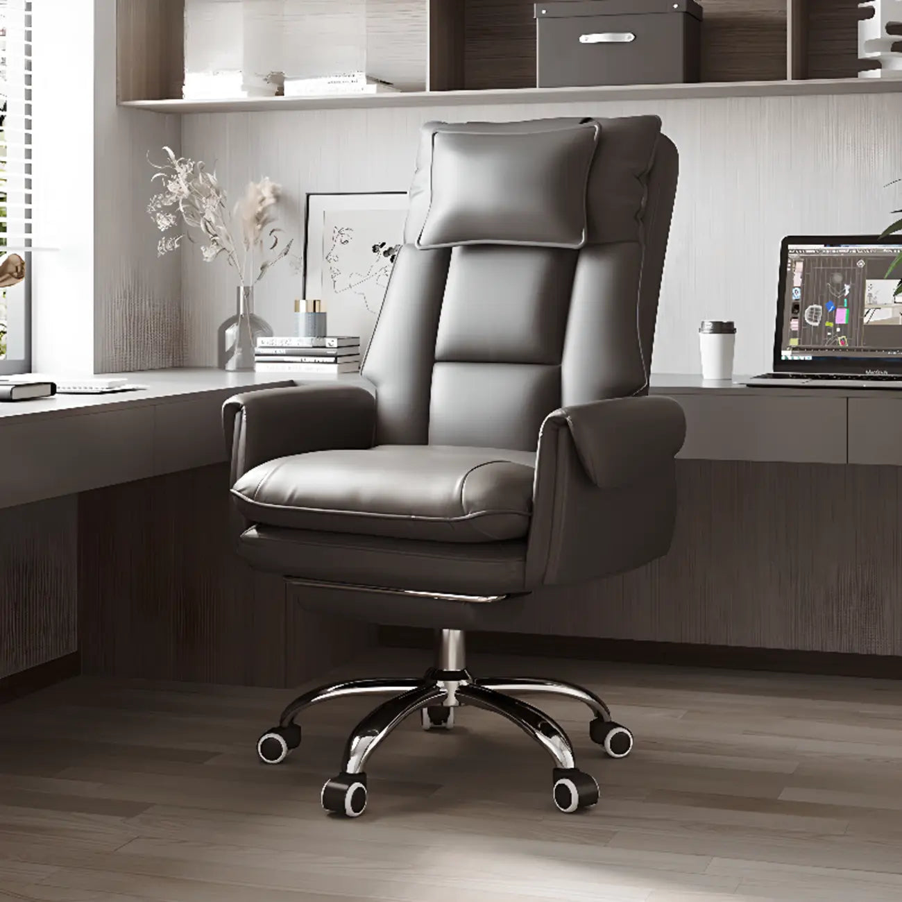 Fauteuil de bureau ergonomique inclinable en fausse fourrure blanche et orange