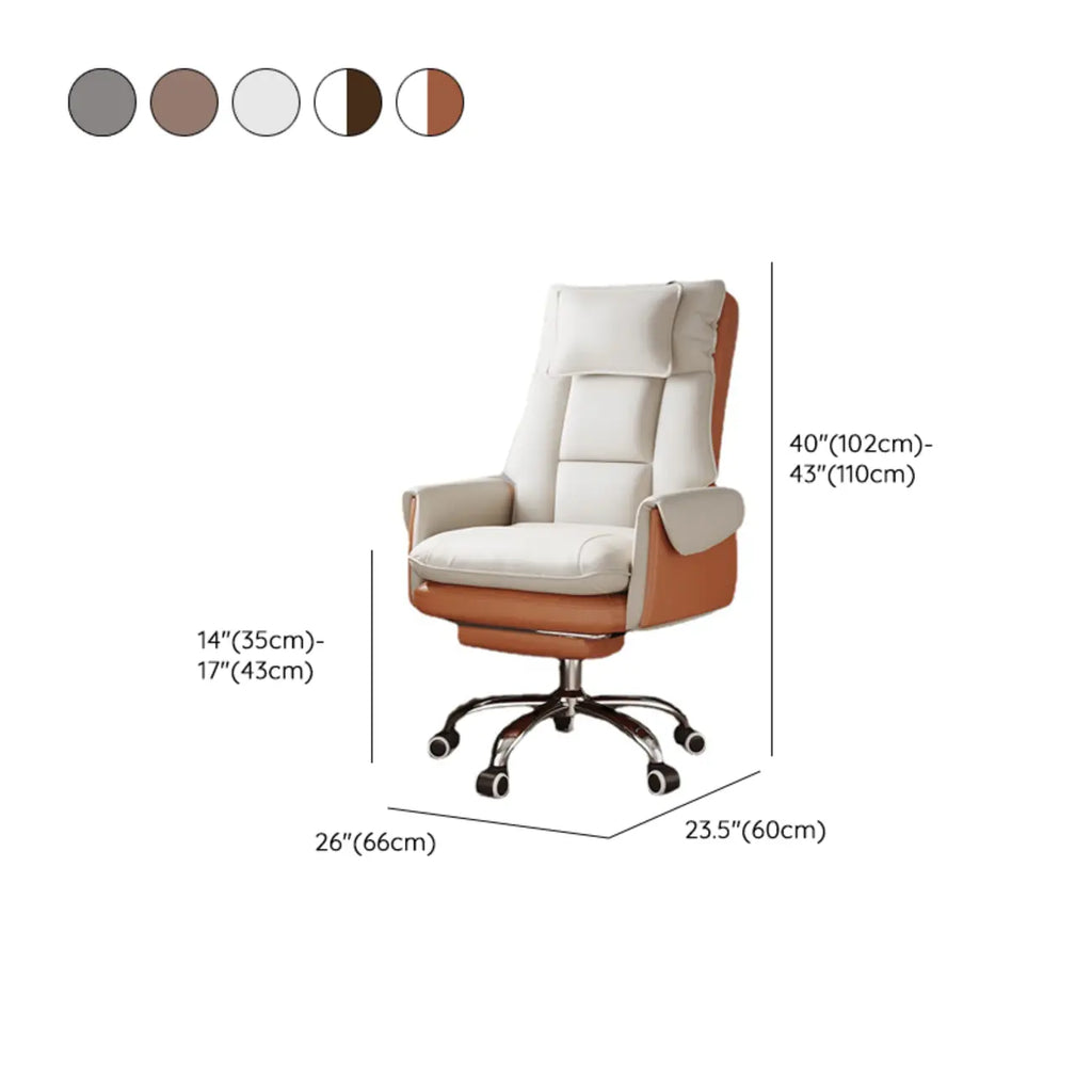Fauteuil de bureau ergonomique inclinable en fausse fourrure blanche et orange