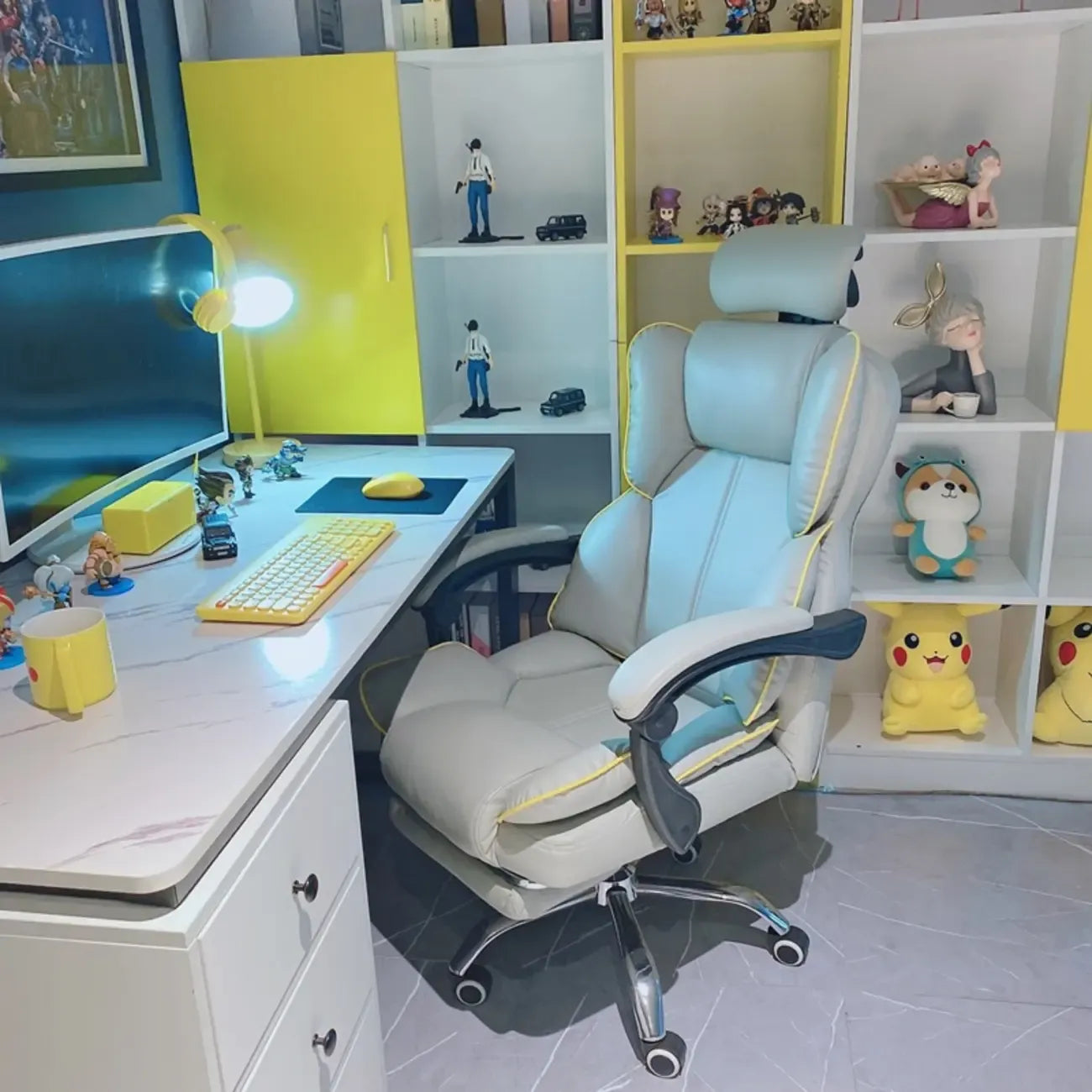 Fauteuil de bureau inclinable moderne en cuir blanc