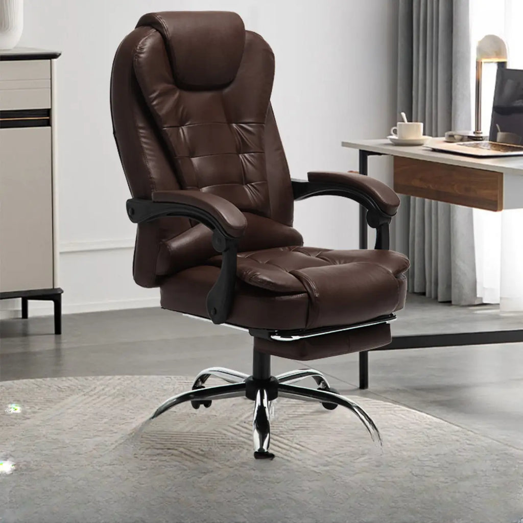 Fauteuil de bureau ergonomique pivotant et inclinable en cuir noir, style exécutif
