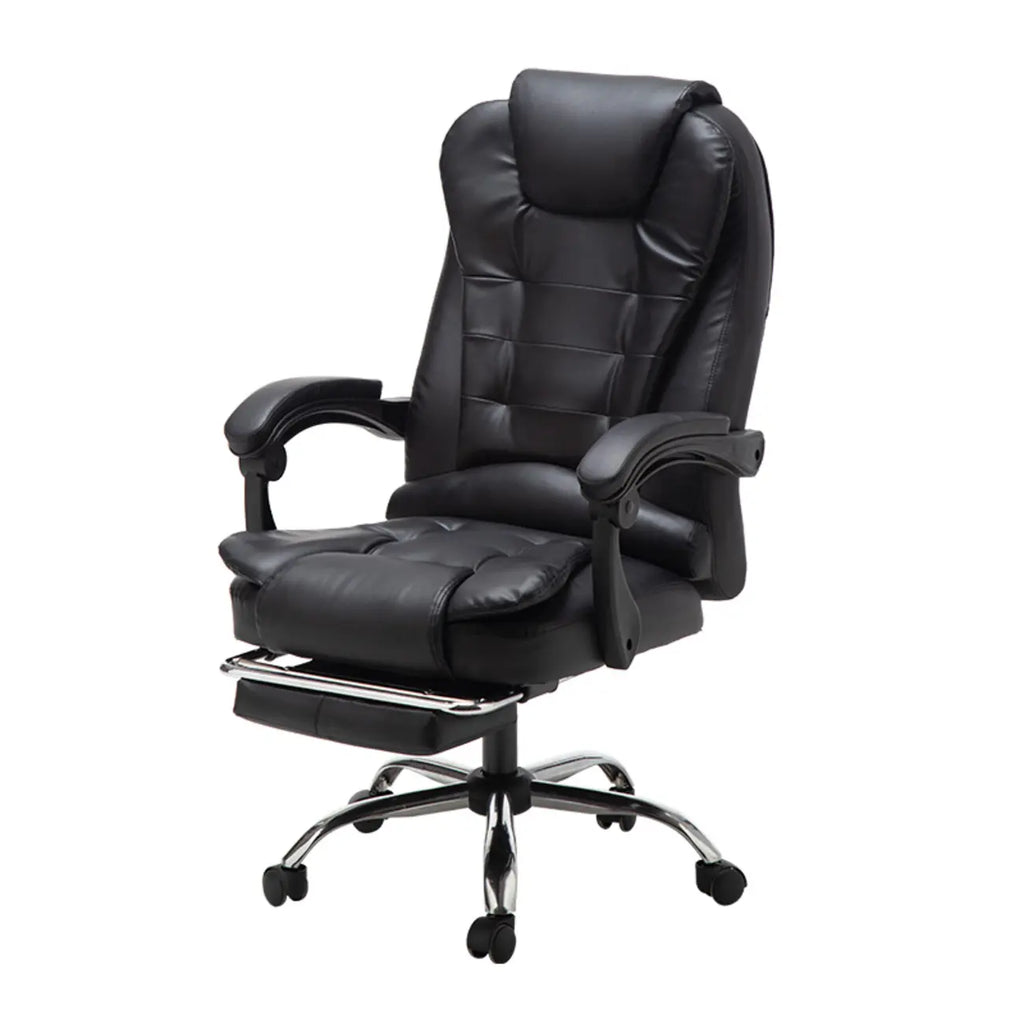Fauteuil de bureau ergonomique pivotant et inclinable en cuir noir, style exécutif