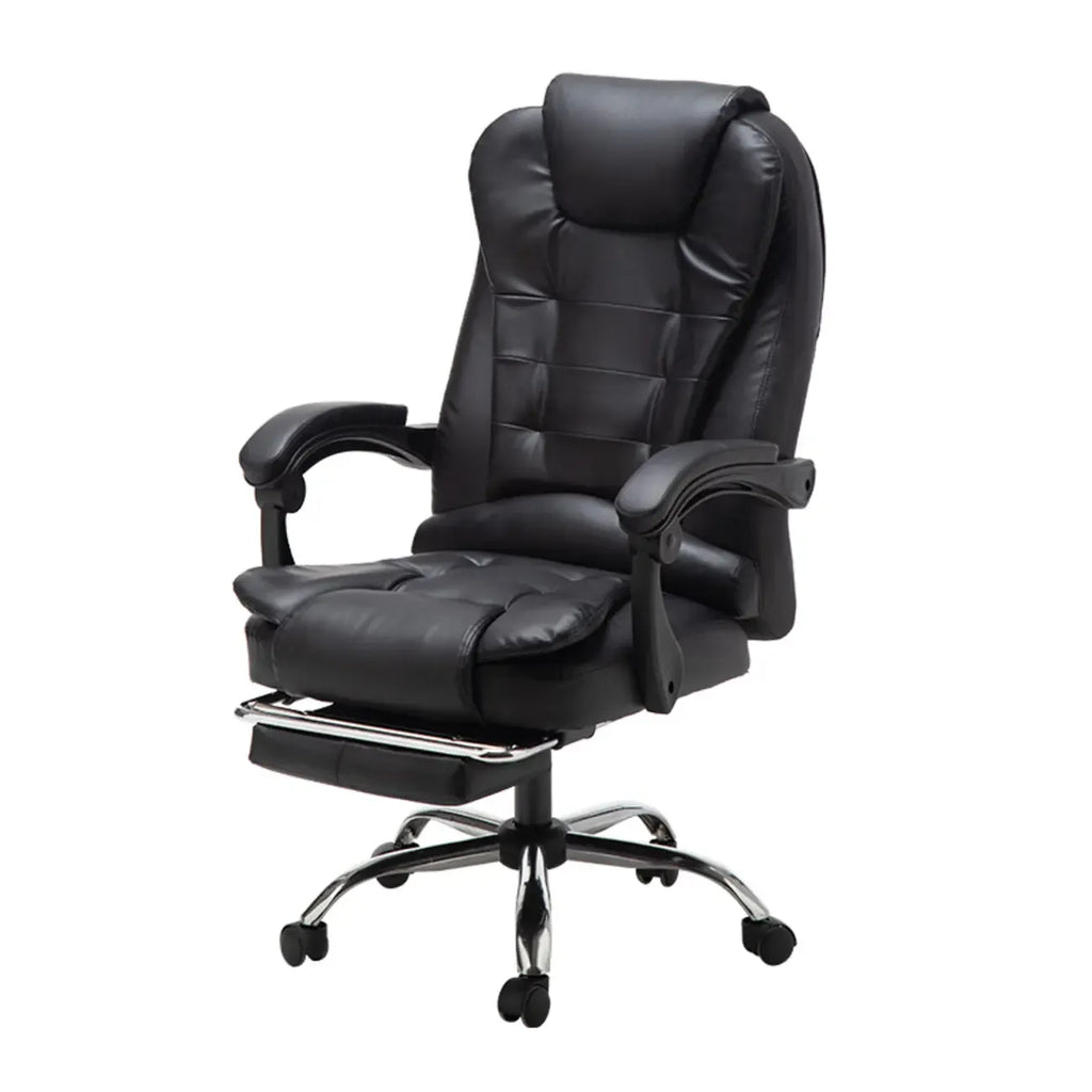 Fauteuil de bureau ergonomique pivotant et inclinable en cuir noir, style exécutif