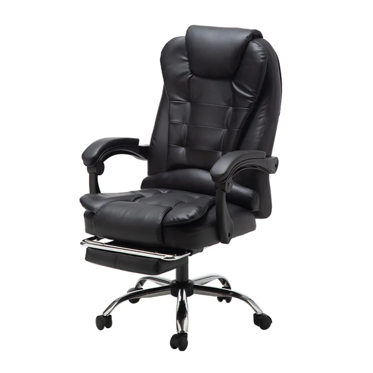 Fauteuil de bureau ergonomique pivotant et inclinable en cuir noir, style exécutif
