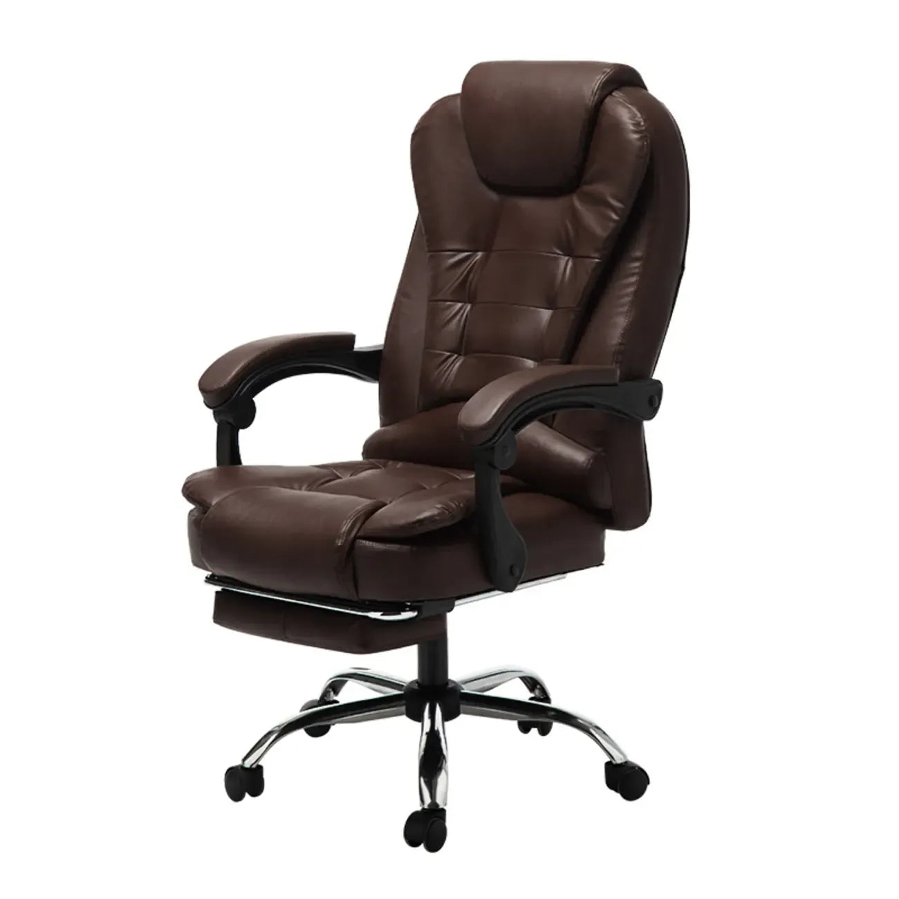 Fauteuil de bureau ergonomique pivotant et inclinable en cuir noir, style exécutif
