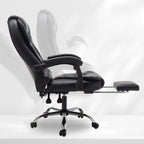 Fauteuil de bureau ergonomique pivotant et inclinable en cuir noir, style exécutif
