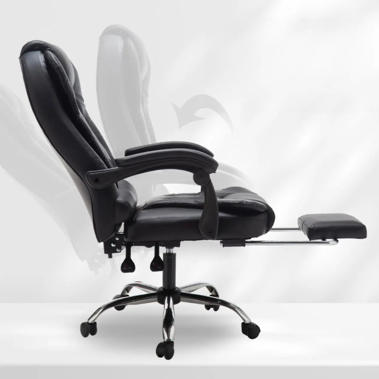 Fauteuil de bureau ergonomique pivotant et inclinable en cuir noir, style exécutif