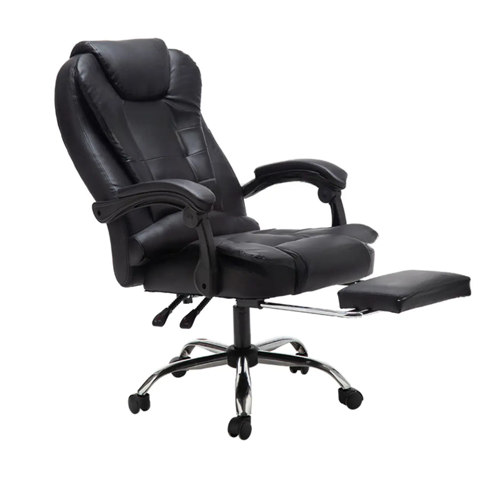 Fauteuil de bureau ergonomique pivotant et inclinable en cuir noir, style exécutif
