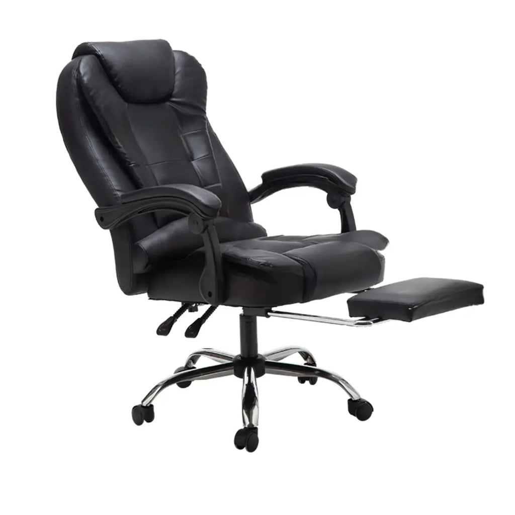 Fauteuil de bureau ergonomique pivotant et inclinable en cuir noir, style exécutif
