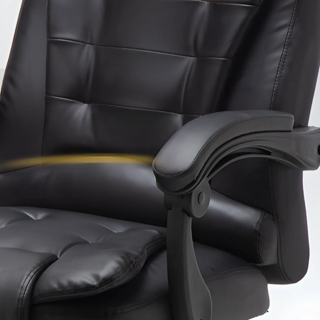 Fauteuil de bureau ergonomique pivotant et inclinable en cuir noir, style exécutif