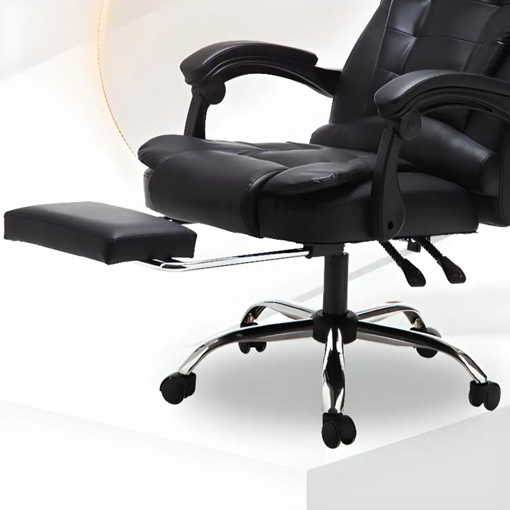 Fauteuil de bureau ergonomique pivotant et inclinable en cuir noir, style exécutif