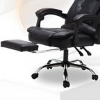 Fauteuil de bureau ergonomique pivotant et inclinable en cuir noir, style exécutif