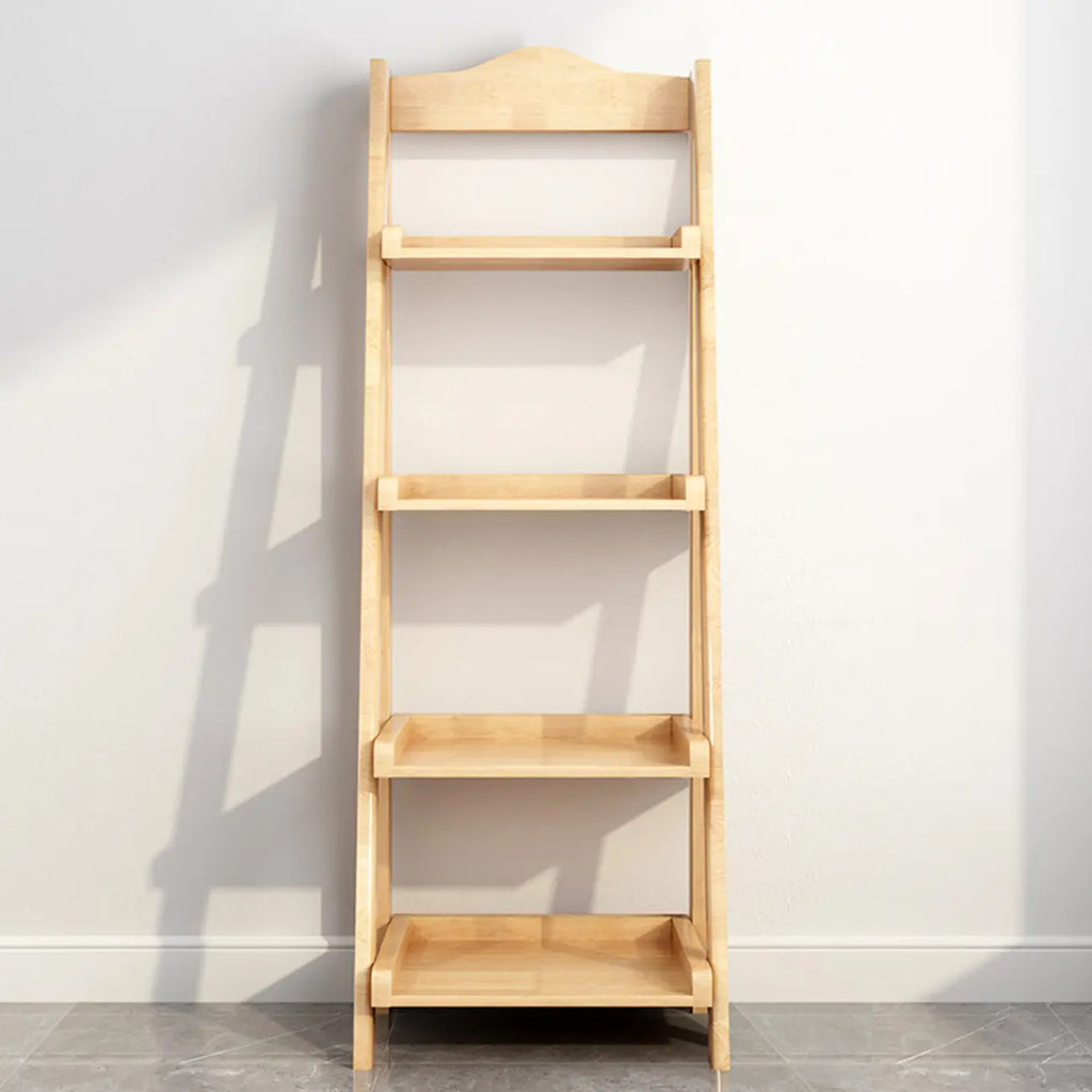 Libreria a scaletta stretta a 4 ripiani in legno di noce per camera da letto