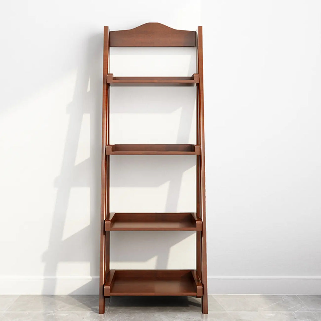 Libreria a scaletta stretta a 4 ripiani in legno di noce per camera da letto