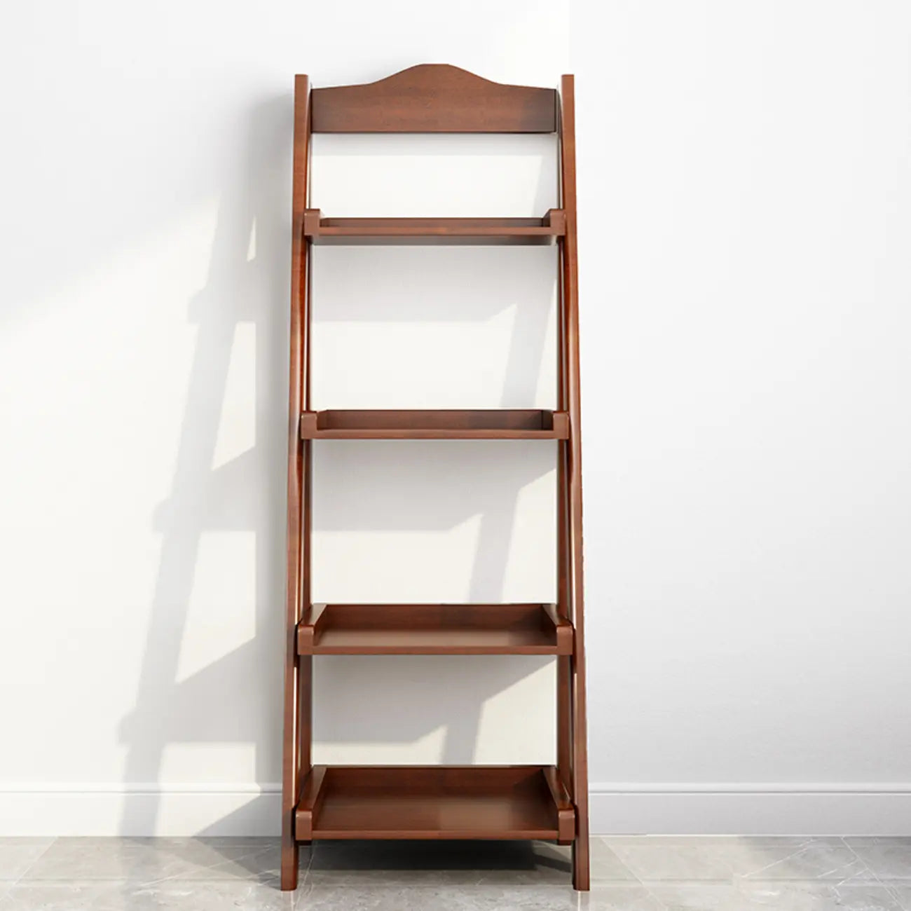 Libreria a scaletta stretta a 4 ripiani in legno di noce per camera da letto