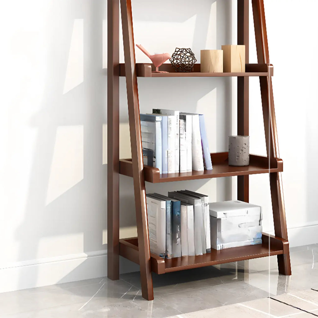 Libreria a scaletta stretta a 4 ripiani in legno di noce per camera da letto