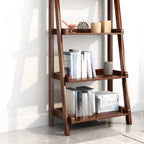 Libreria a scaletta stretta a 4 ripiani in legno di noce per camera da letto