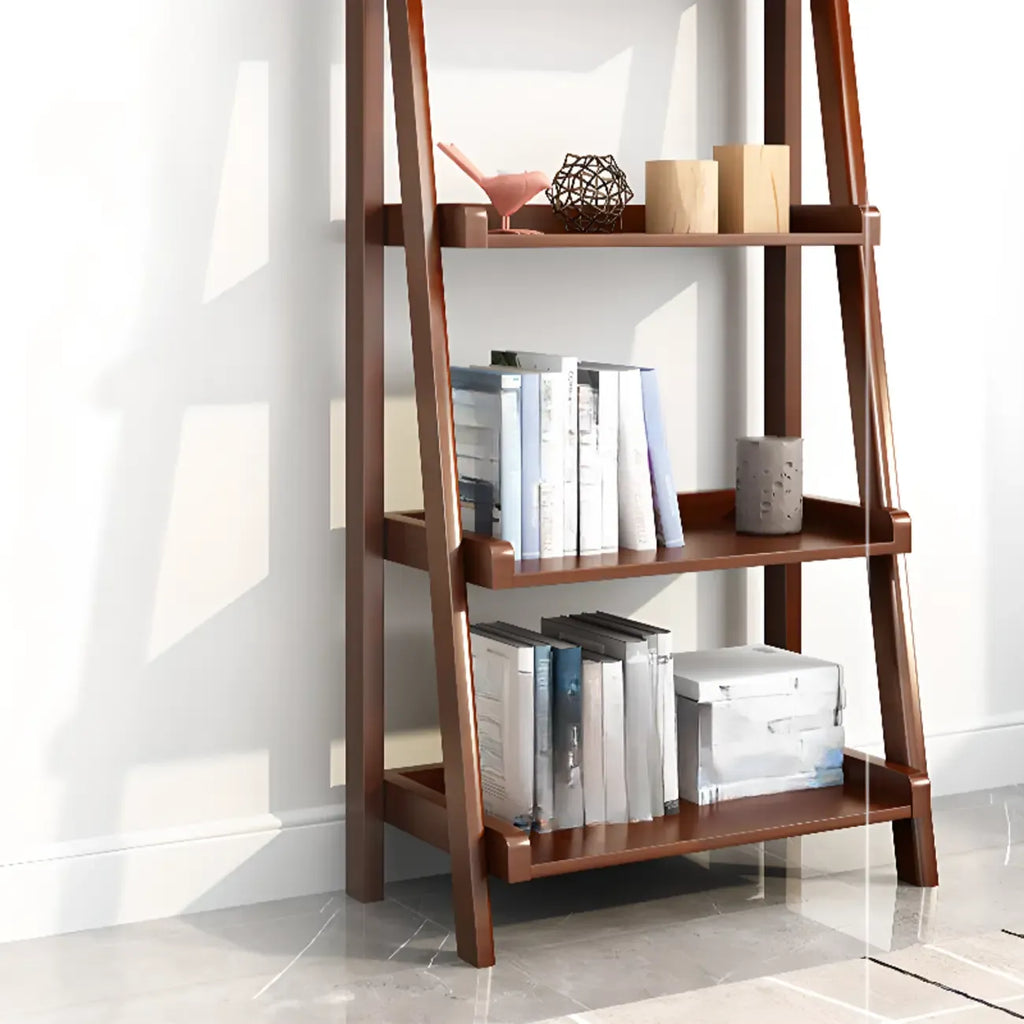 Libreria a scaletta stretta a 4 ripiani in legno di noce per camera da letto