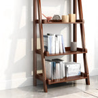 Libreria a scaletta stretta a 4 ripiani in legno di noce per camera da letto