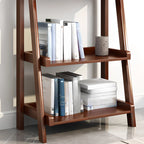 Libreria a scaletta stretta a 4 ripiani in legno di noce per camera da letto