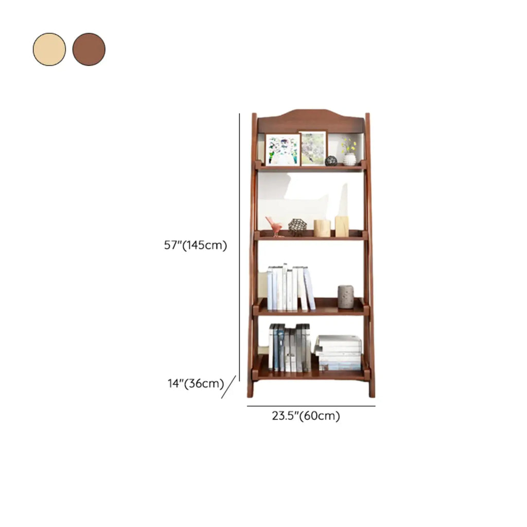 Libreria a scaletta stretta a 4 ripiani in legno di noce per camera da letto