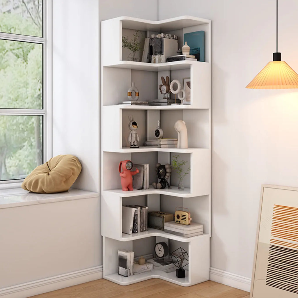 Bibliothèque d'angle profonde en bois avec dos ouvert pour le salon