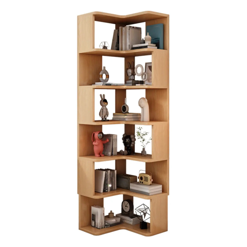 Bibliothèque d'angle profonde en bois avec dos ouvert pour le salon
