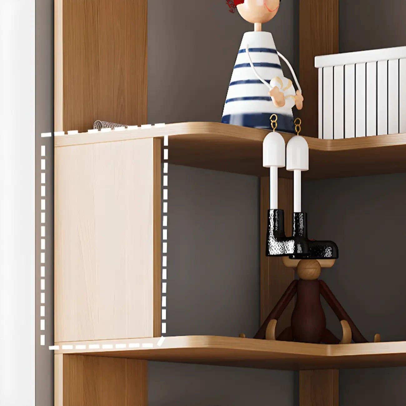 Bibliothèque d'angle profonde en bois avec dos ouvert pour le salon