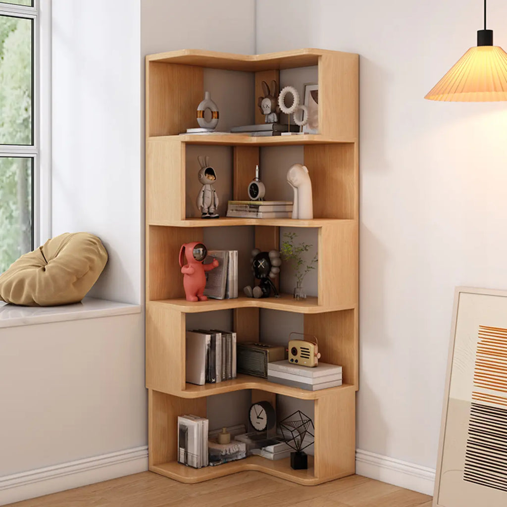 Bibliothèque d'angle profonde en bois avec dos ouvert pour le salon