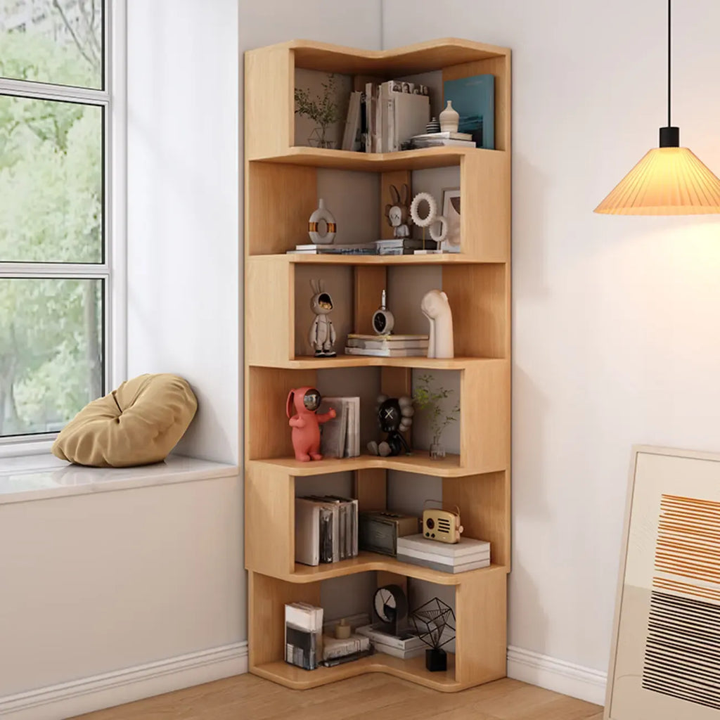Bibliothèque d'angle profonde en bois avec dos ouvert pour le salon